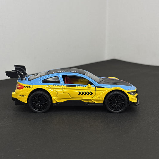 BMW M4 Sports Car Yellow and Blue 1:36