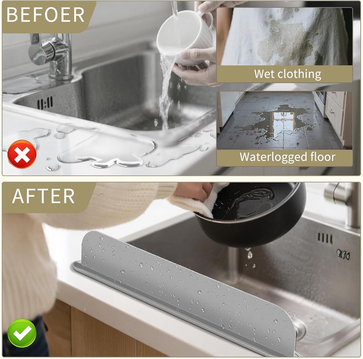 Kitchen Sink Splash Guard | Silicone Sink Baffle Splash Guard | Non-Slip Strong Suction