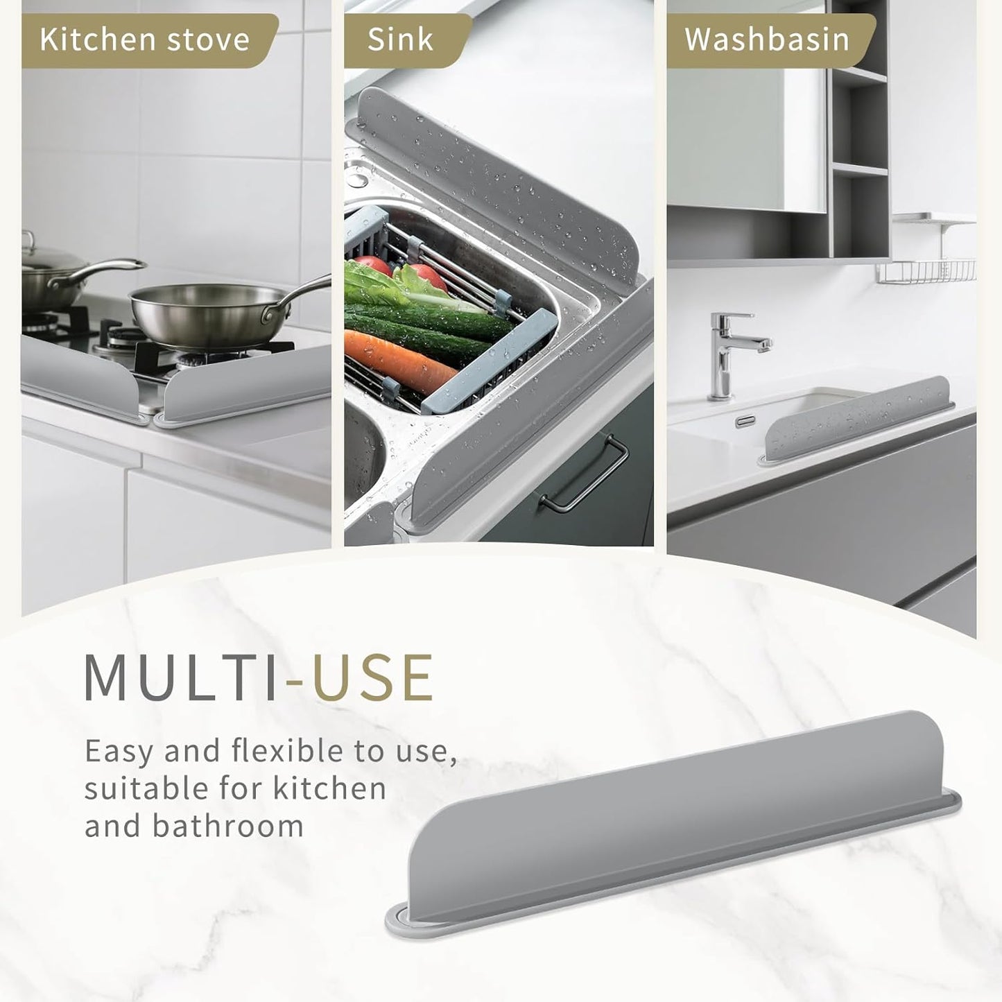 Kitchen Sink Splash Guard | Silicone Sink Baffle Splash Guard | Non-Slip Strong Suction