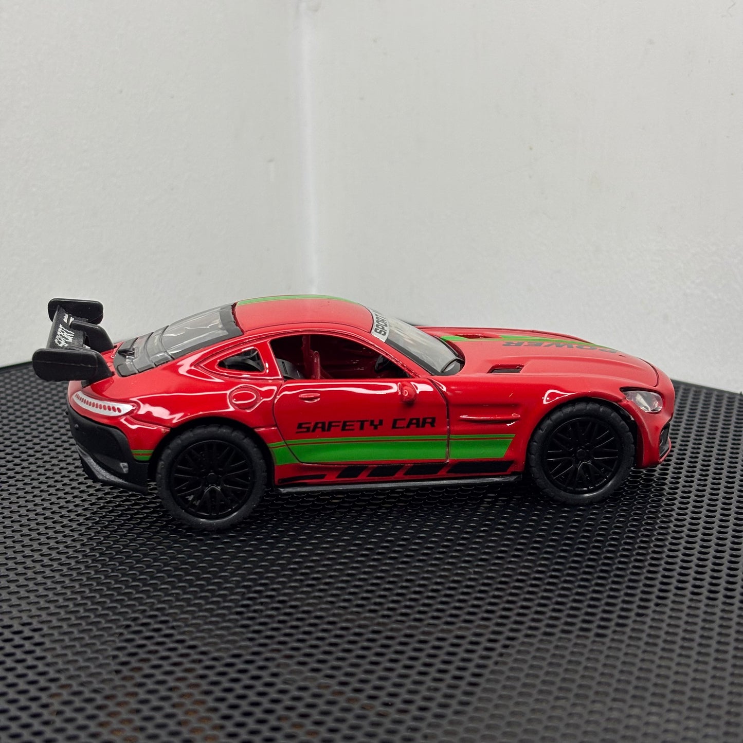 Red Safety Sports Car Diecast Toy – 1:36 Scale with Metal Body, Pullback Action & Opening Doors