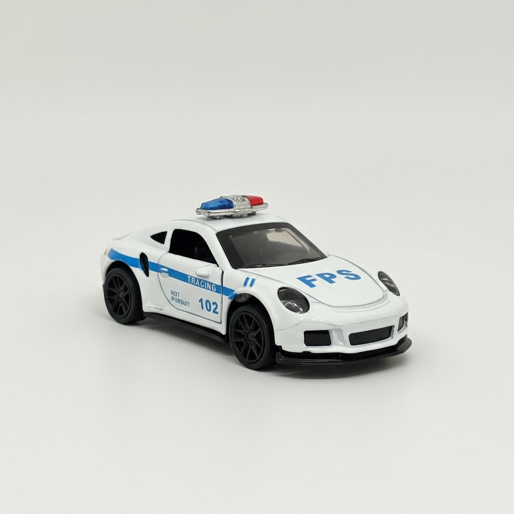 Porsche 911 Police Edition 1:43 Diecast Model Car – Metal Body with Side Door Opening & Pullback Action Toy Vehicle