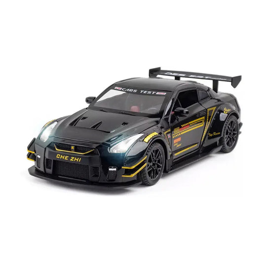 Nissan GTR Sports Model Diecast Metal Pull back Toy Car Light Music 1:24 Scale  (Black)