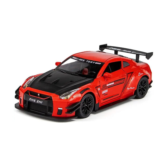 Nissan GTR Sports Model Diecast Metal Pull back Toy Car Light Music 1:24 Scale  (Red)