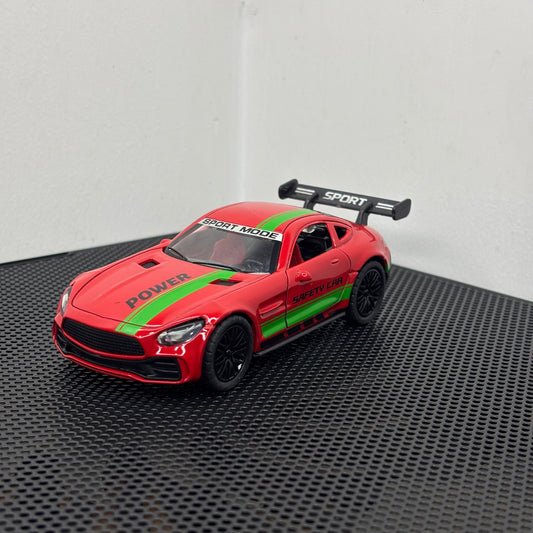 Red Safety Sports Car Diecast Toy – 1:36 Scale with Metal Body, Pullback Action & Opening Doors