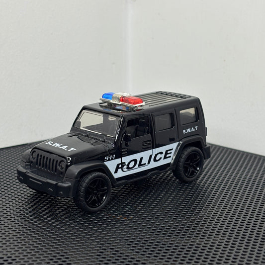 Black SWAT Police Jeep Diecast Metal Toy – 1:43 Scale with Pullback Action