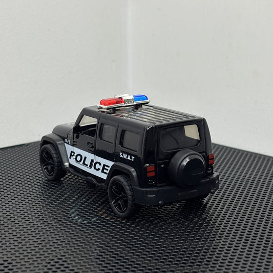 Black SWAT Police Jeep Diecast Metal Toy – 1:43 Scale with Pullback Action