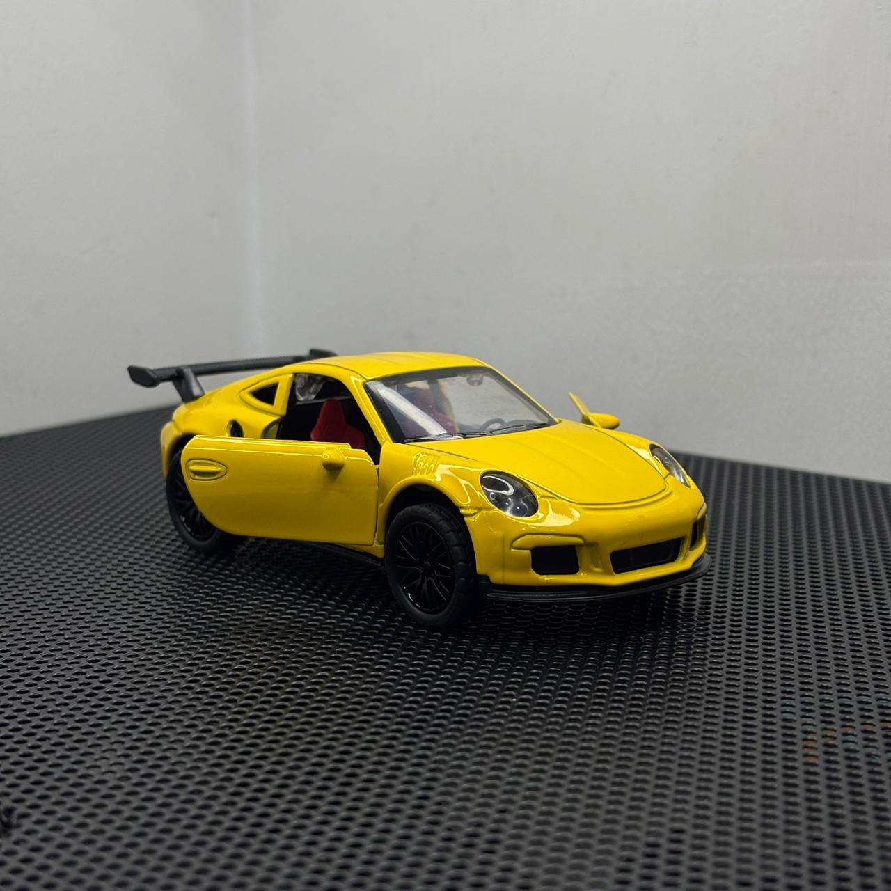 Porsche 1:36 Yellow Diecast Metal Toy Car for Kids – Premium Pullback Action Vehicle, Opening Doors, Sports Car Miniature Model